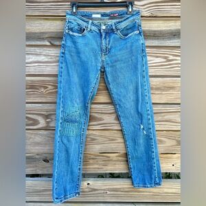 Anthropologie Women’s Pilcro Slim Boyfriend Crop Jeans Distressed Sashiko SZ 27